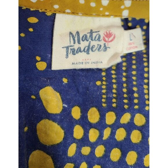 Mata Traders Blue Yellow Geometric Print Tassel Tie Summer Dress Anthropologie - Picture 2 of 5